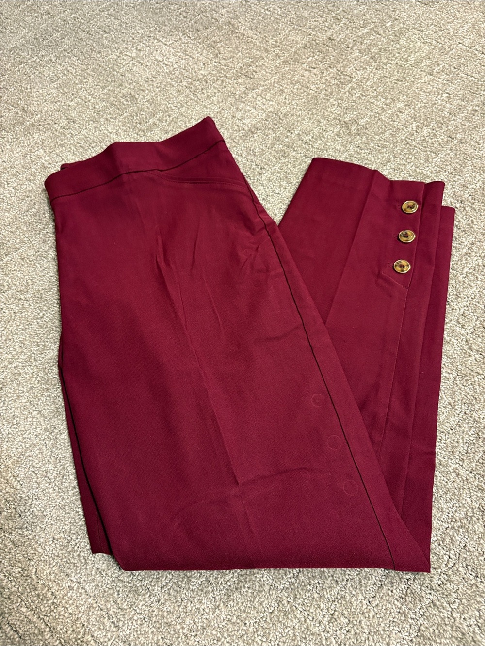 High-Waist Maroon Pants with Button Detail